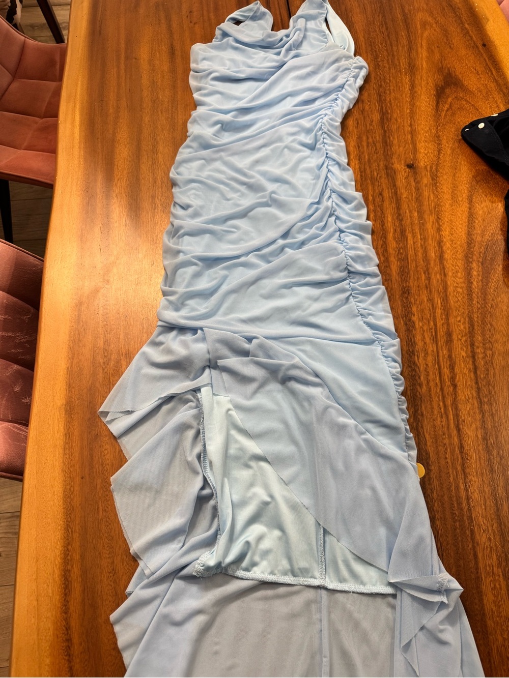 Light Blue Ruched Evening Dress